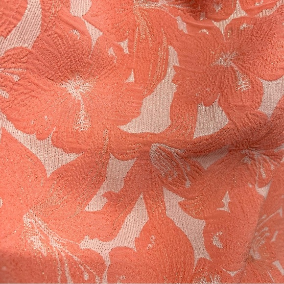 Adrianna Papell Peach Stretch Metallic Jacquard Hibiscus Plus Dress Women’s 14 - Picture 8 of 11